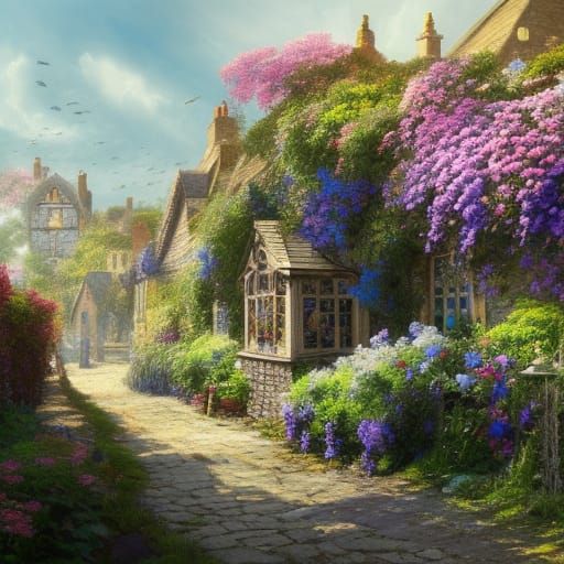 Gothic Victorian Village and Flower Garden