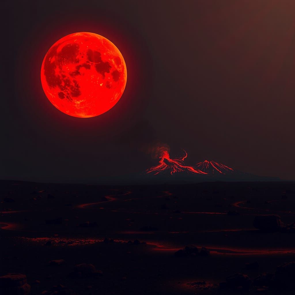 Apocalyptic Blood Moon Eclipse in a Post-Apocalyptic Landsca...