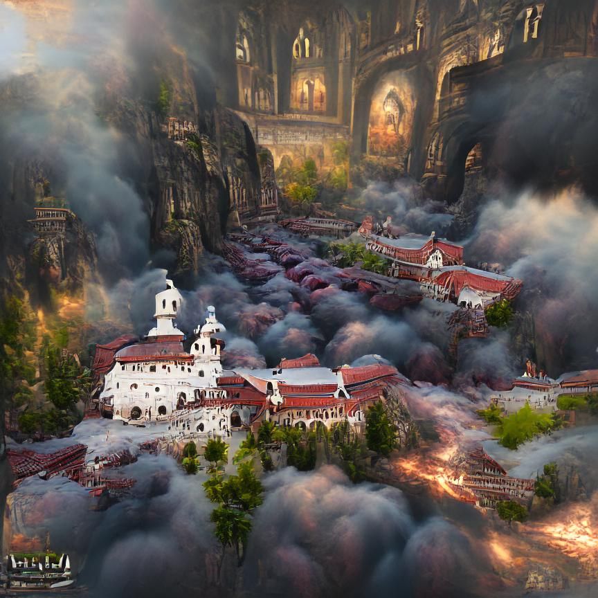 Infernal Monastery in Hell, Kinkade Style