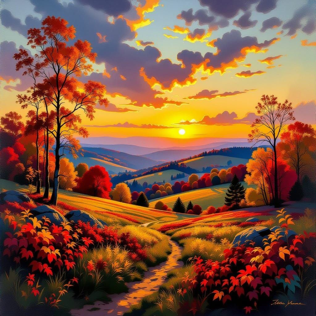 Vibrant Autumn Landscape in Impressionist Style