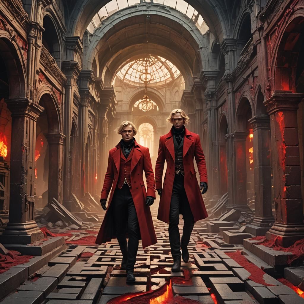 Gothic Noir: Blond Man in Labyrinthine Architecture