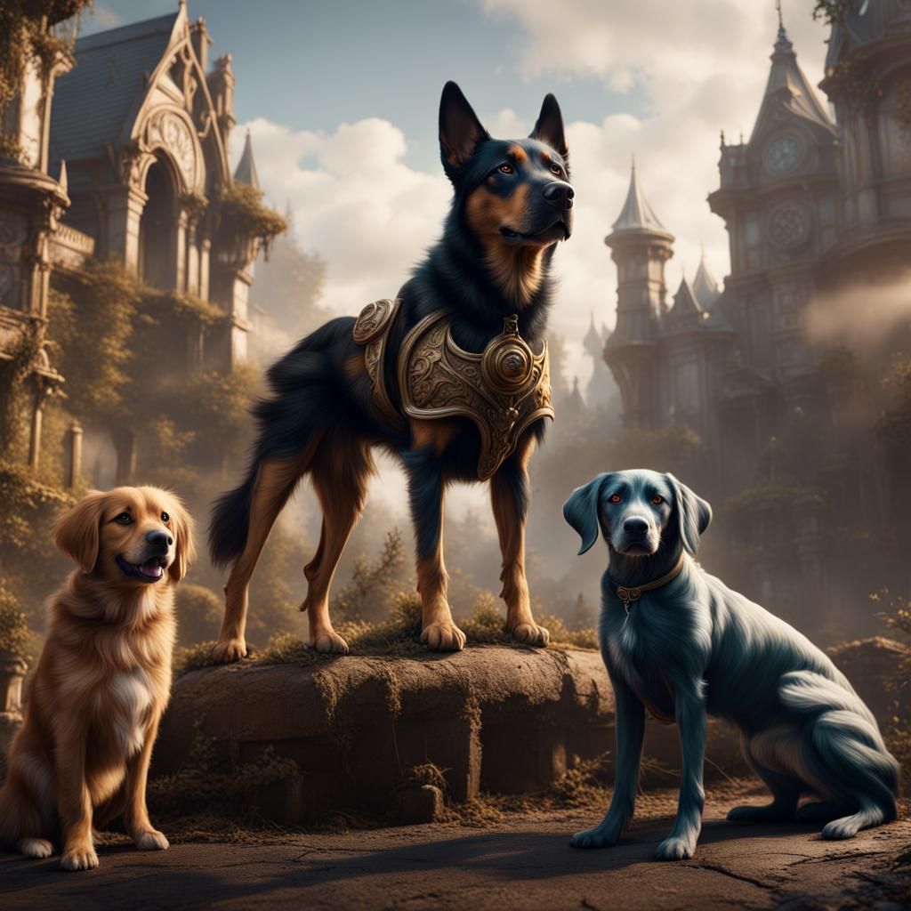 Fantastical Dogs in Detailed Matte Painting