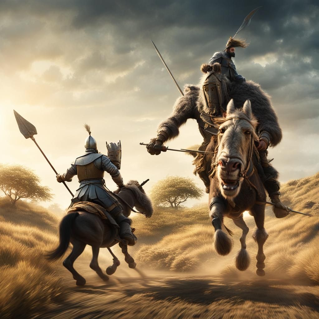 Don Quixote Charges King Kong: Cinematic Still