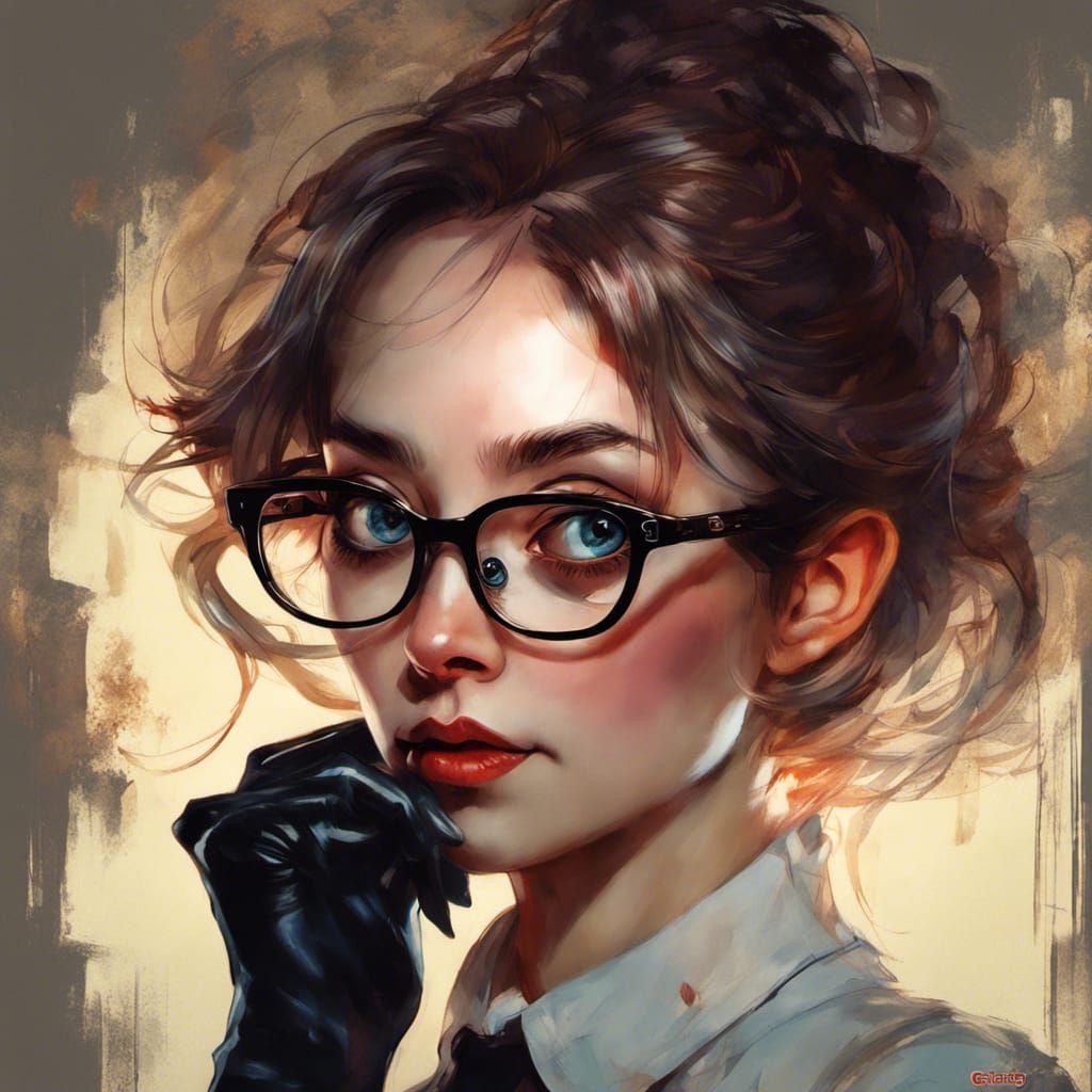 Secretary with Glasses: Detailed Photorealistic Portrait