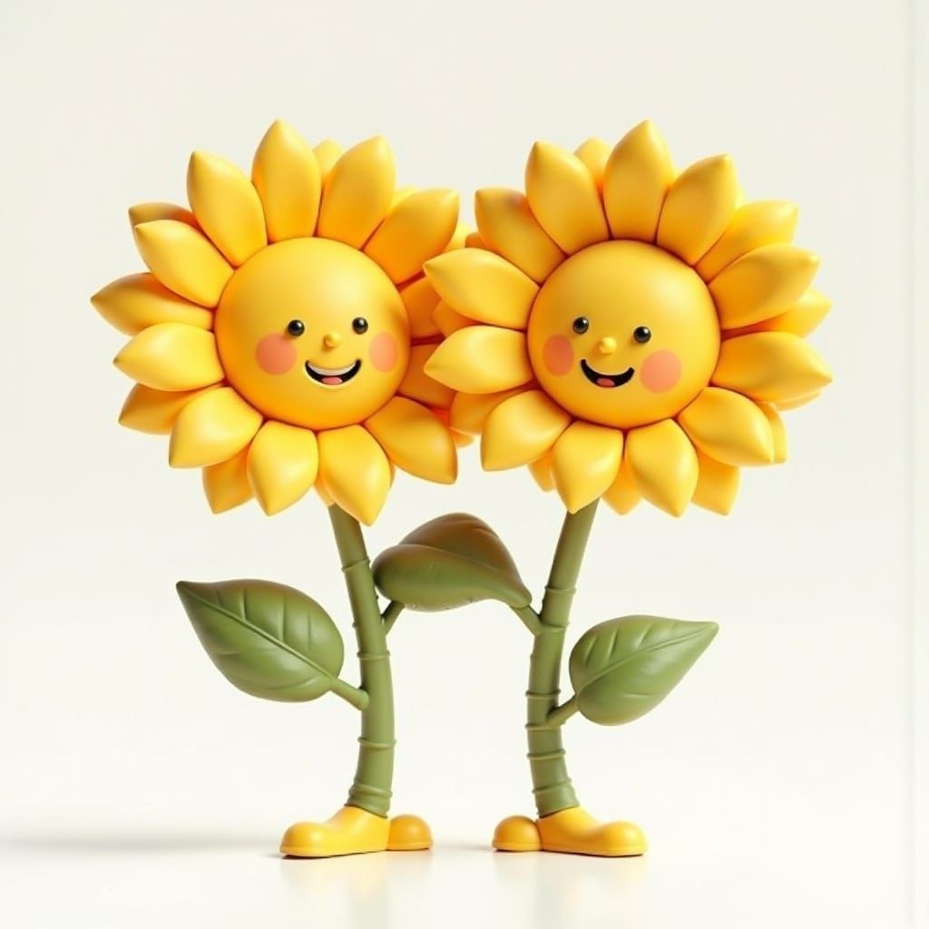 Smiling Sunflowers in 3D Illustration Style
