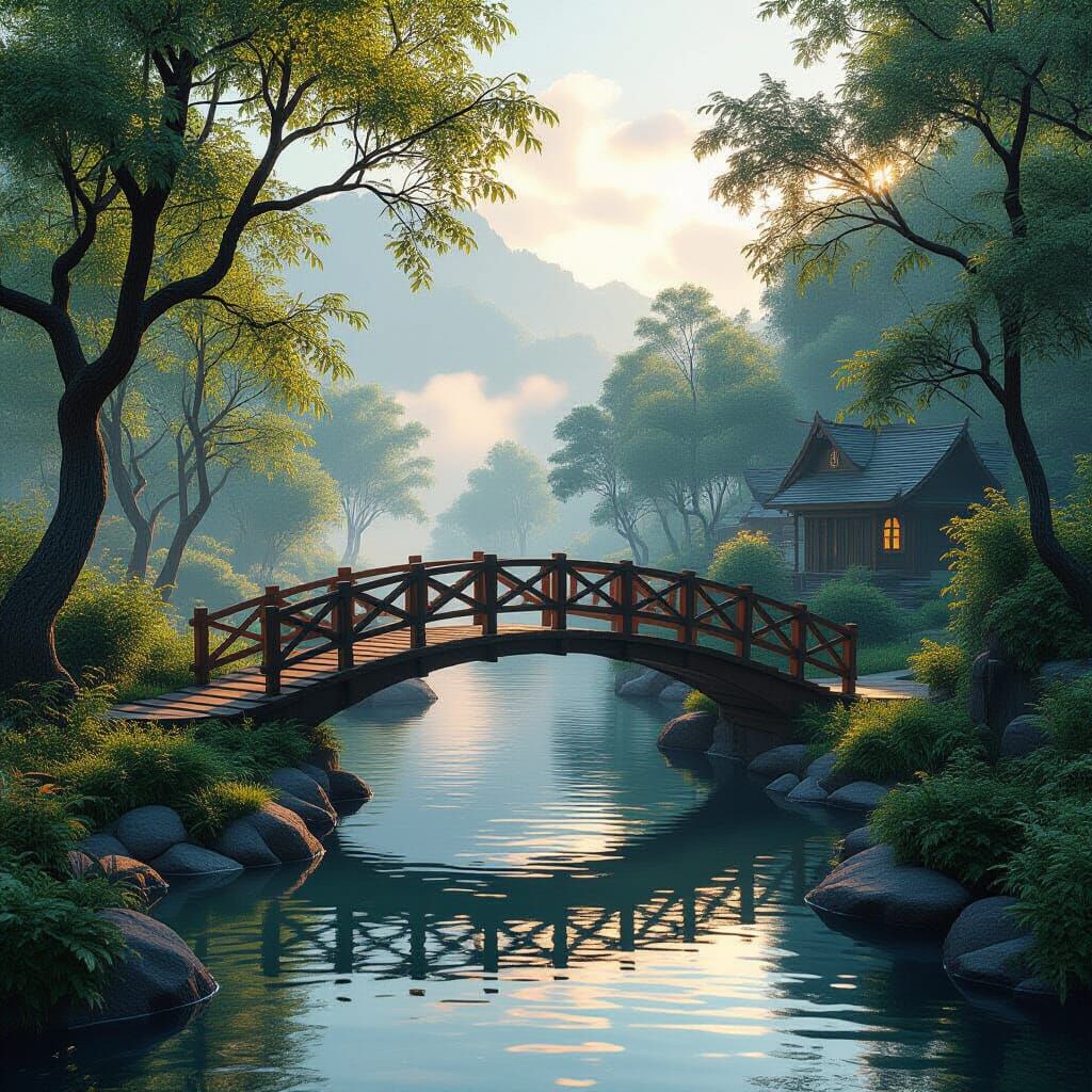 Dreamy River Landscape in Matte Painting Style