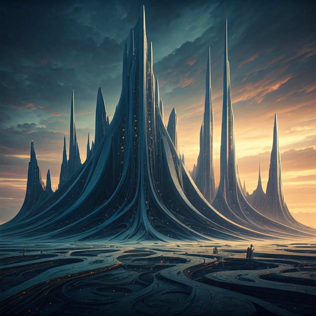 A massive structure that combines organic curves with sharp angles.