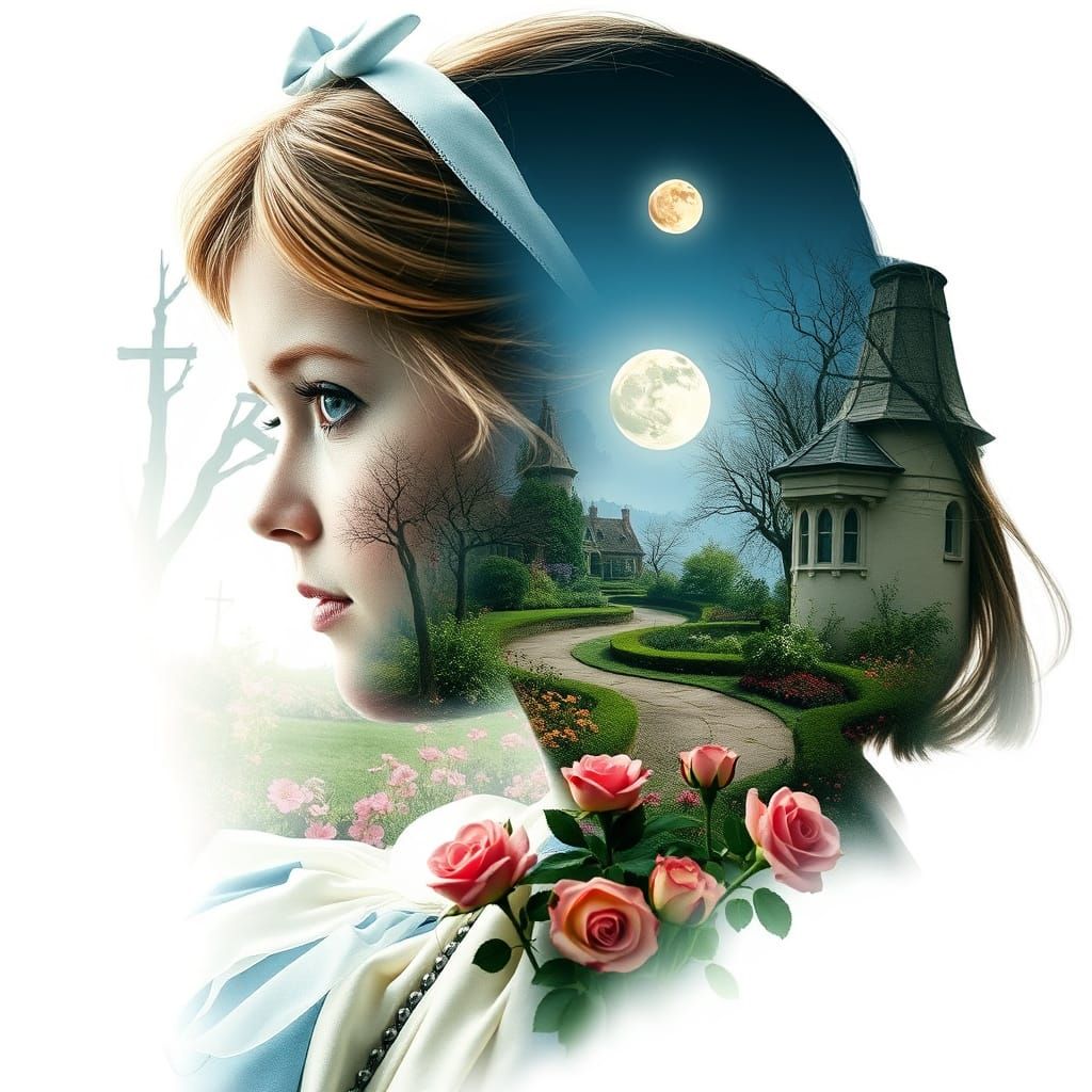 Alice in Wonderland Double Exposure Portrait