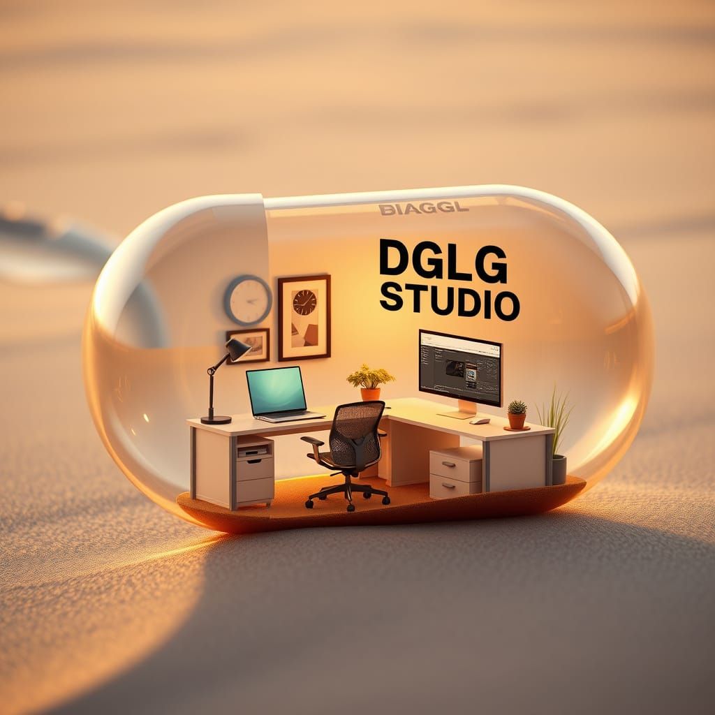 Office in a Pill: Hyper-Realistic Digital Art