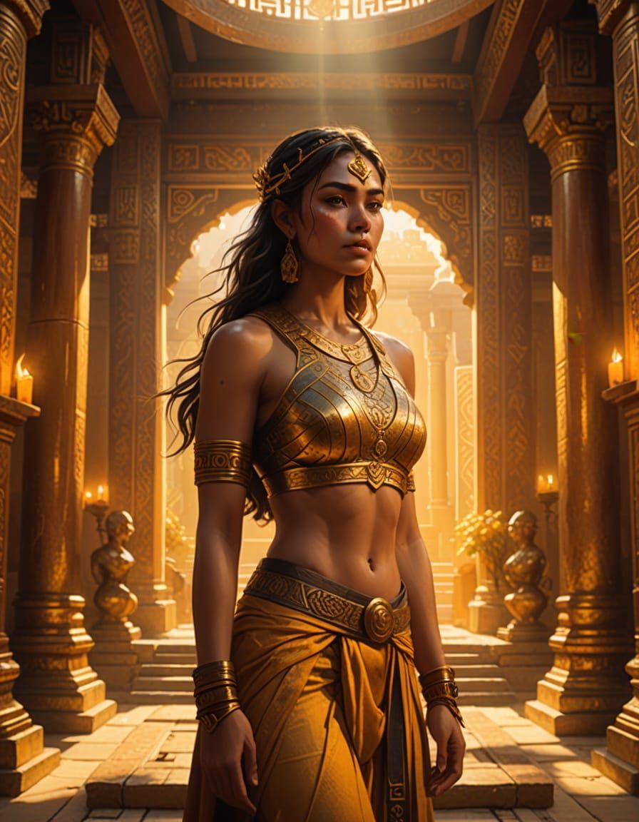 Temple Woman in Golden Light: A Digital Fantasy