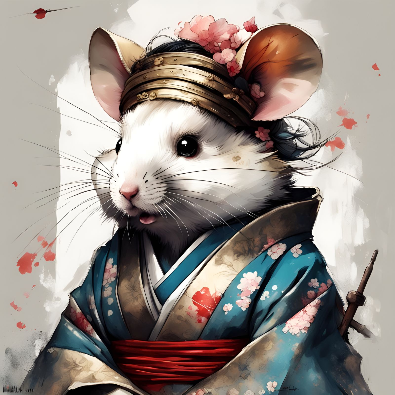Hamster Geisha Portrait in Anime Style