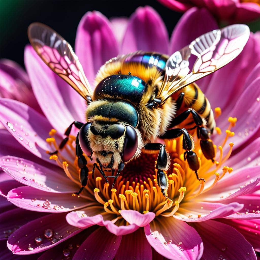 Hyperreal Bee in Golden Sunlight