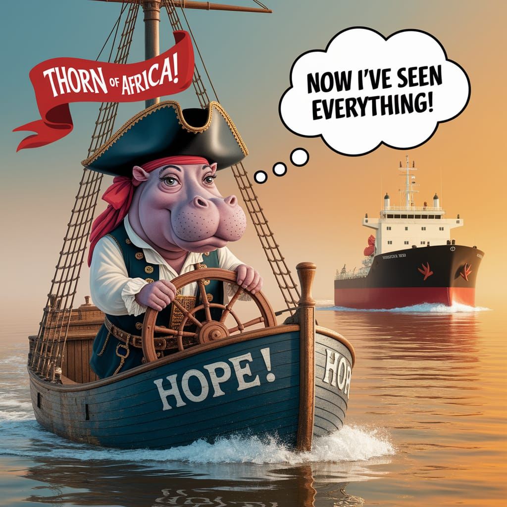 Pirate Hippo at Helm of Fishing Vessel