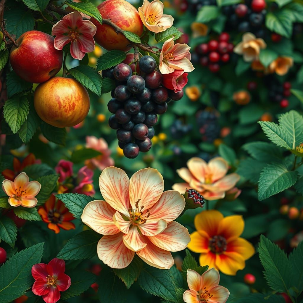 Vibrant Fruit Garden Blooms in Whimsical Wonderland