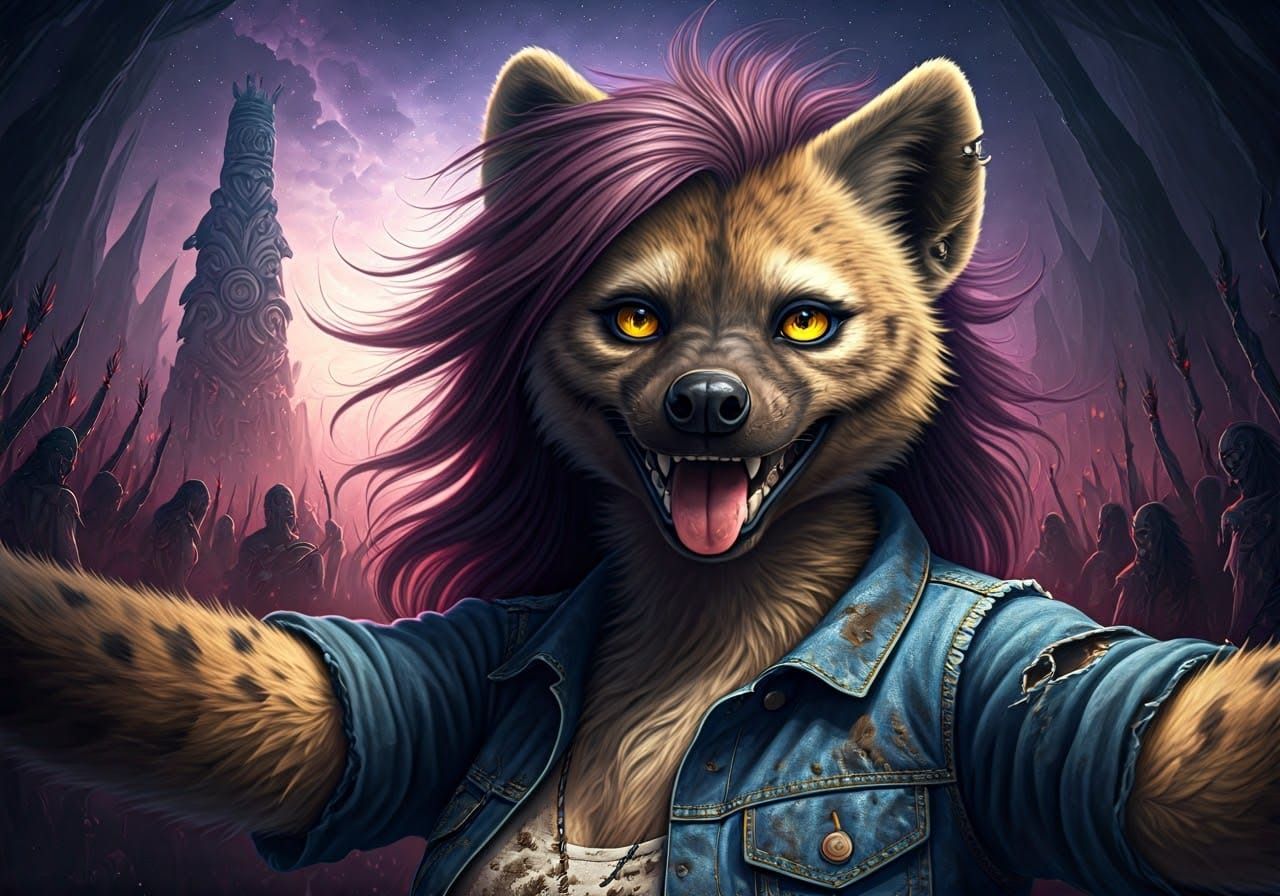 Rebellious She-Hyena Goddess in Cosmic Horror