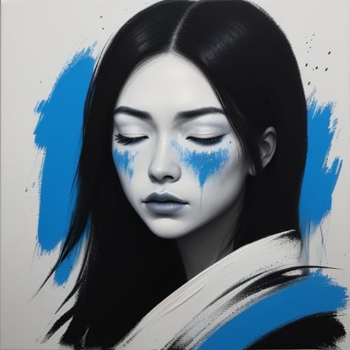 Expressive Oil Portrait of Woman with Blue Lips