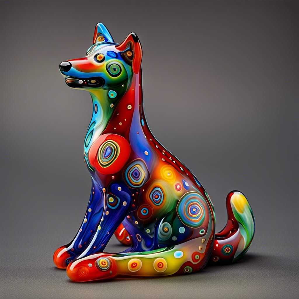 Blown Glass Wolf with Millefiori Pattern