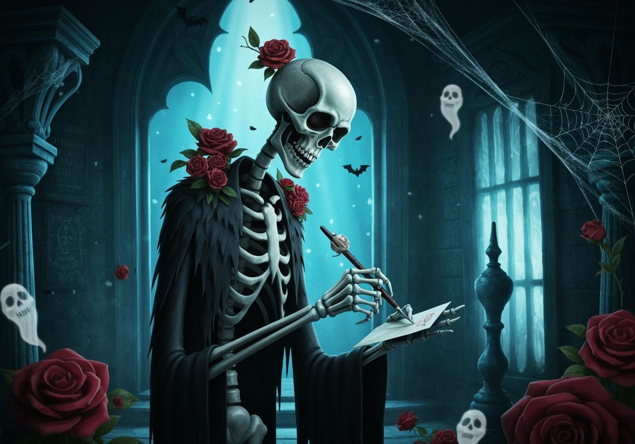 Gothic Death Writes Love Letter in Haunted Manor