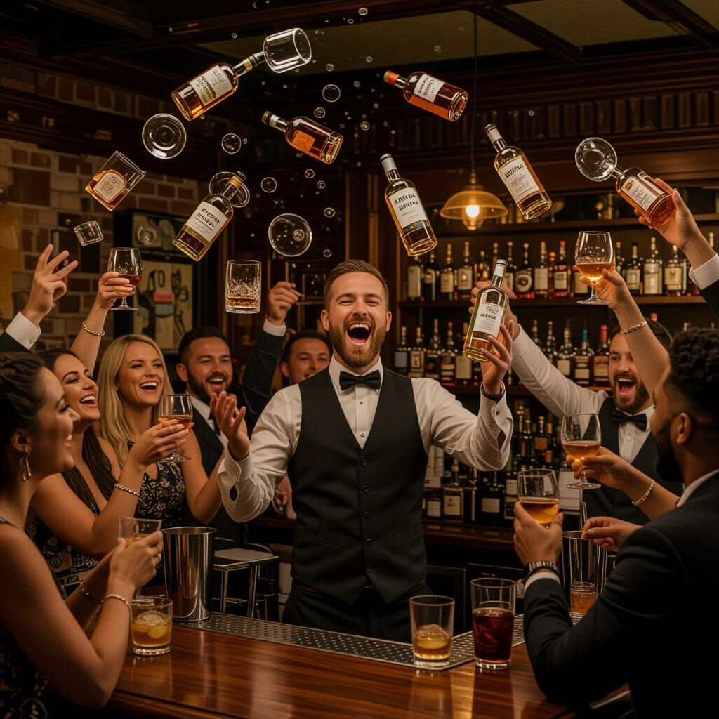 Magical Bartender Serves Crowds with Flying Drinks