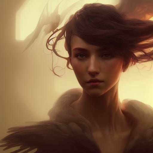 Fantasy Portrait with Wings: Detailed Digital Art
