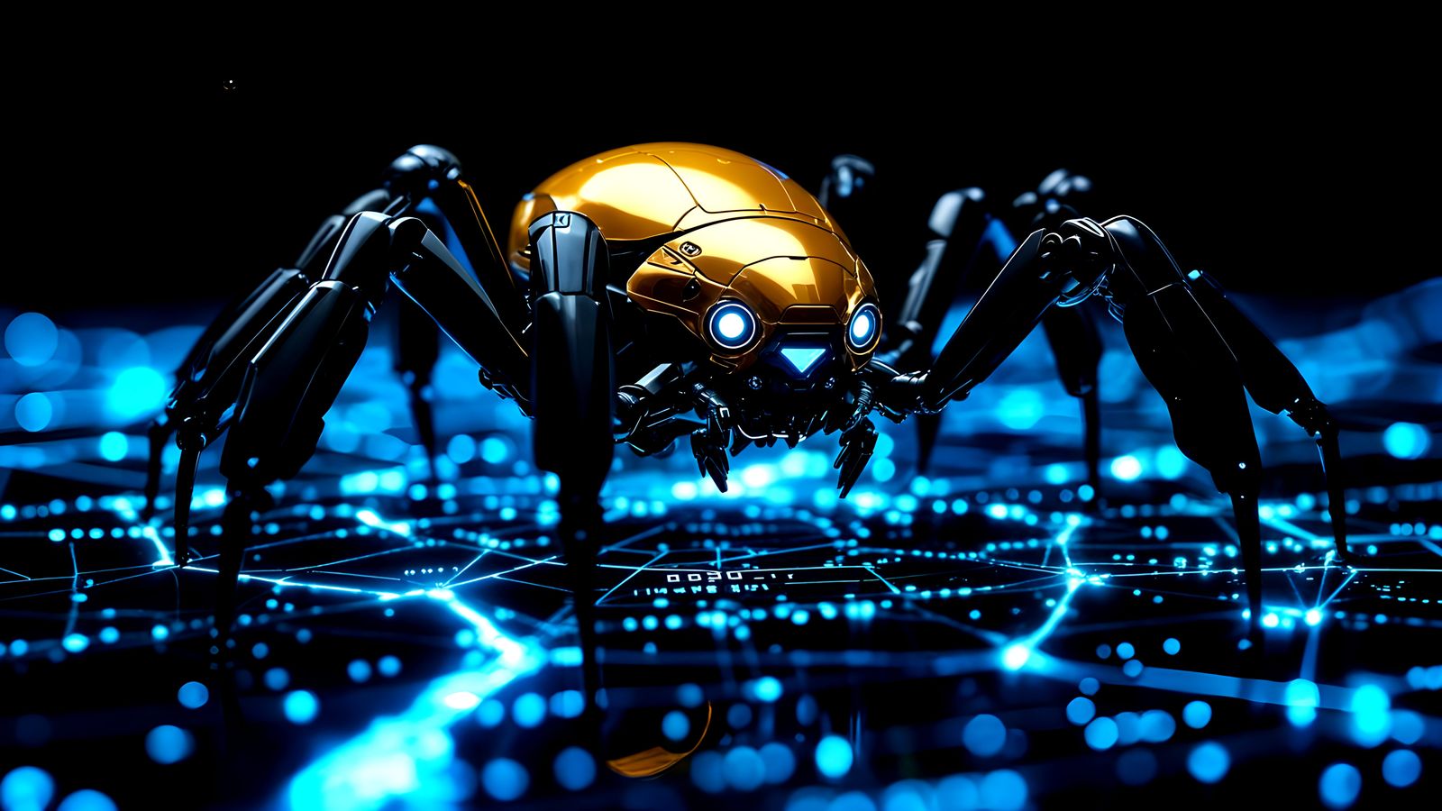 Robotic Golden Spider on Digital Web