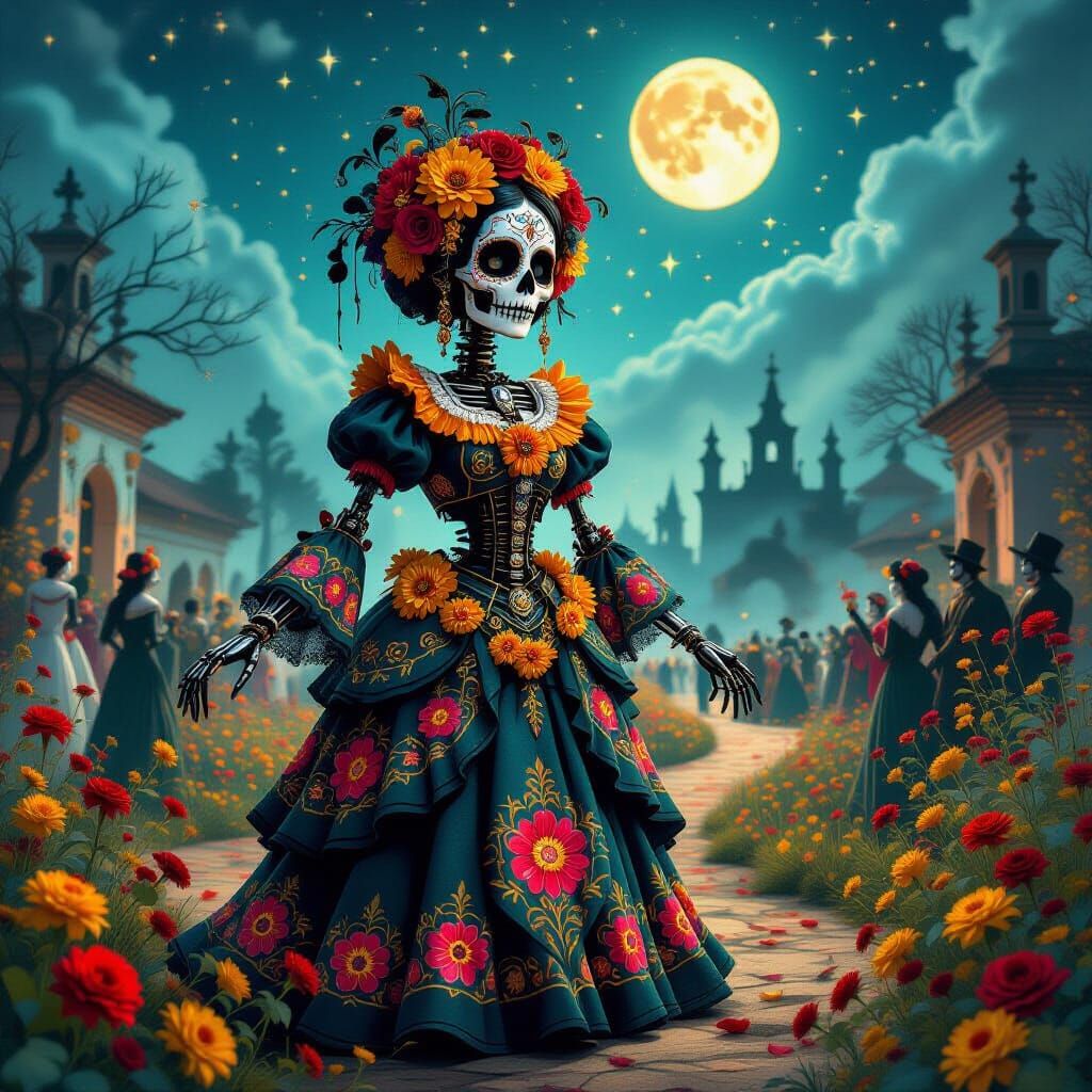 Automaton with Floral Accents at Dia de Muertos Celebration