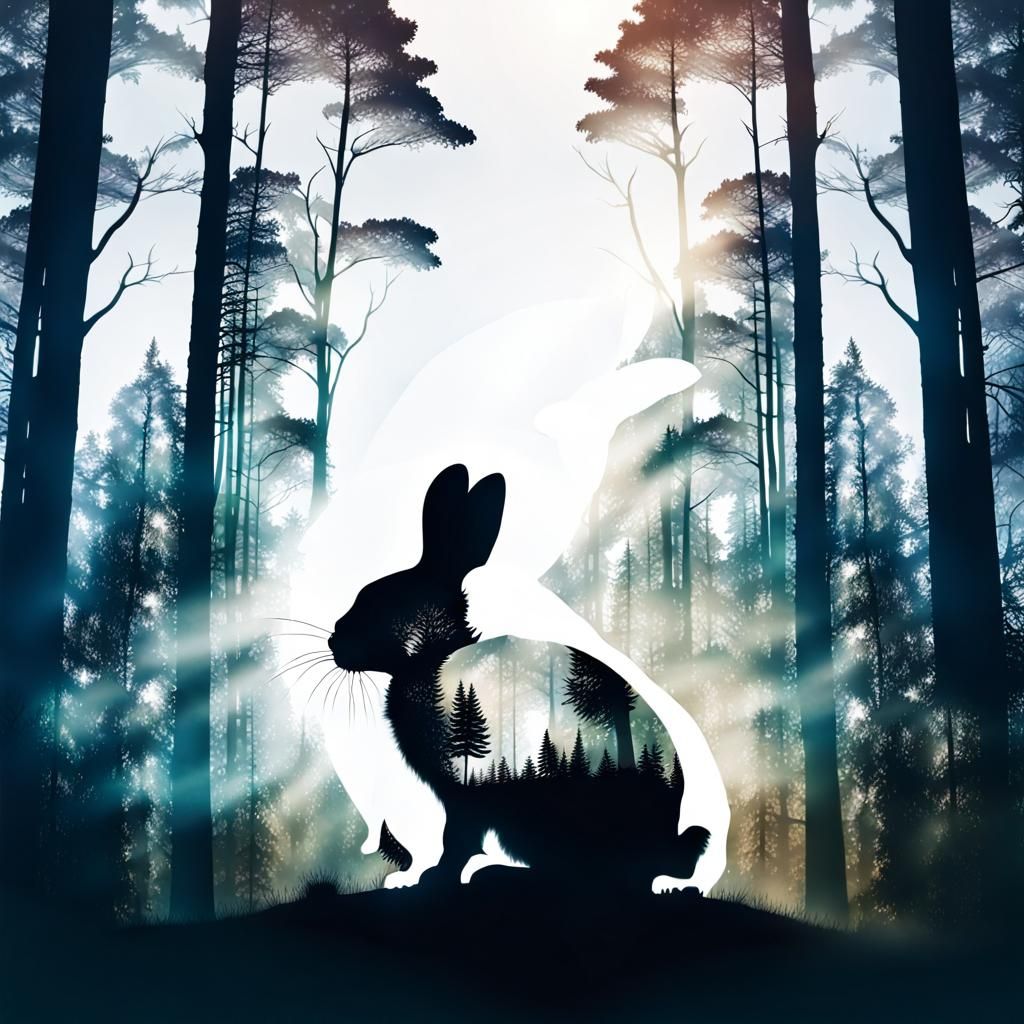 Dreamy White Rabbit Double Exposure Art