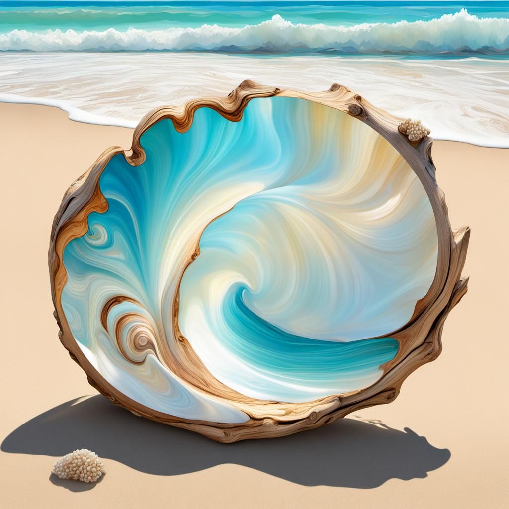 Mother-of-Pearl Shell on Sunny Beach in 4K
