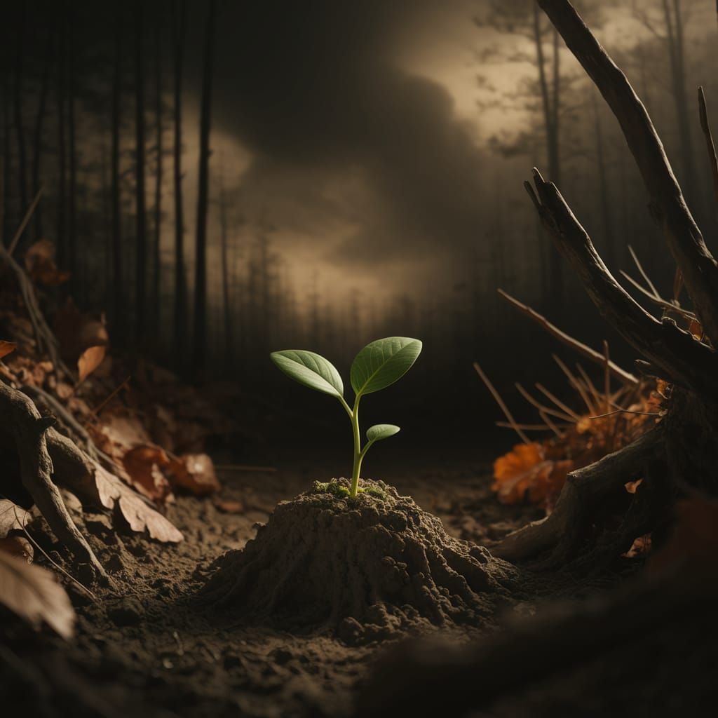 Resilient Green Plant Emerges in Forest