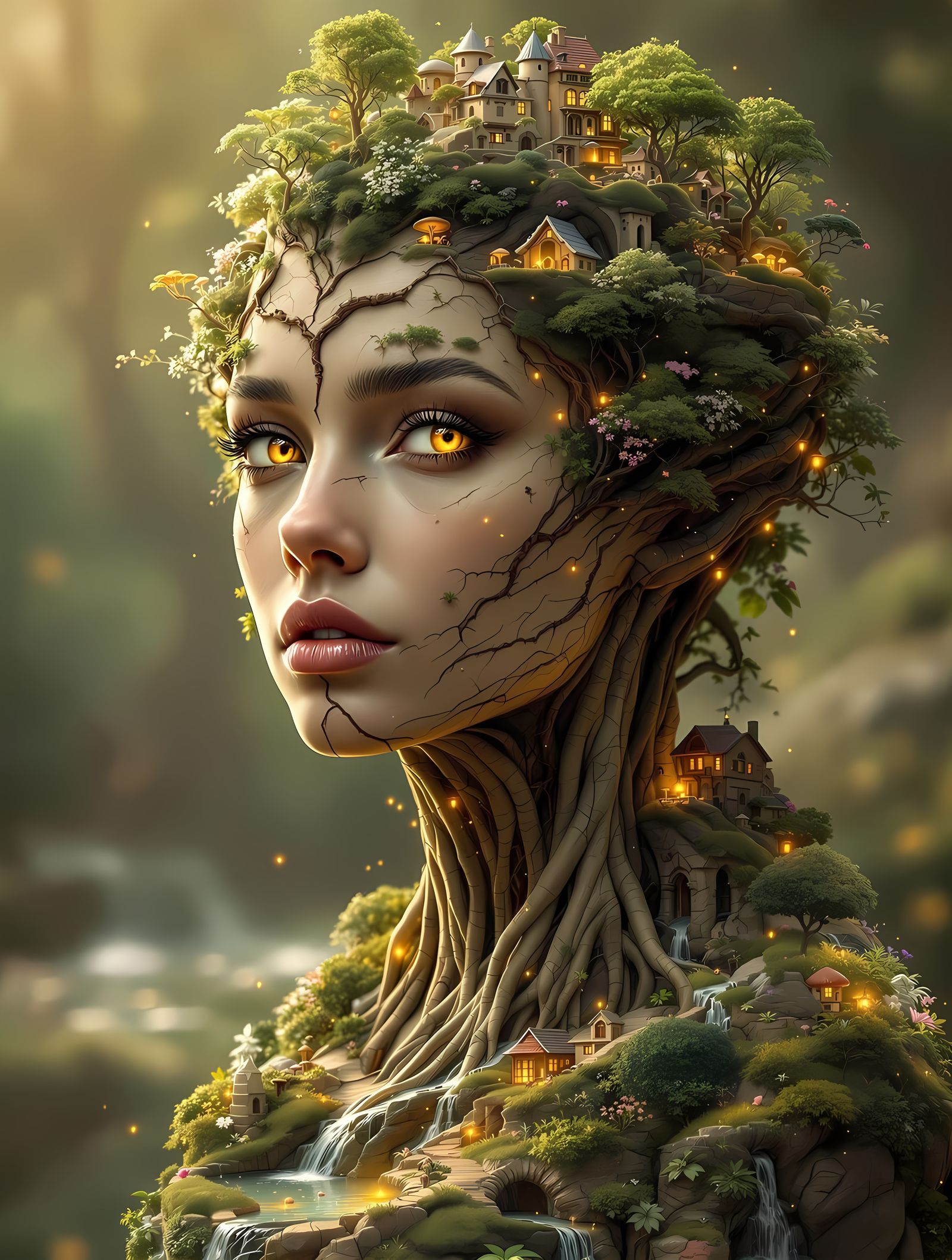 Gaia's Earthy Majesty in Cyberpunk Digital Art