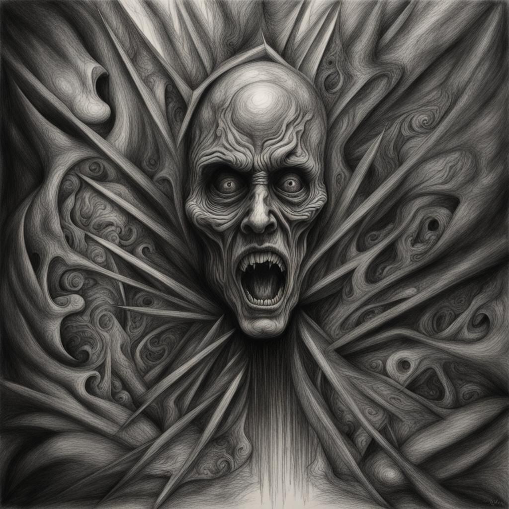 Horror Theme Black and White Pencil Sketch