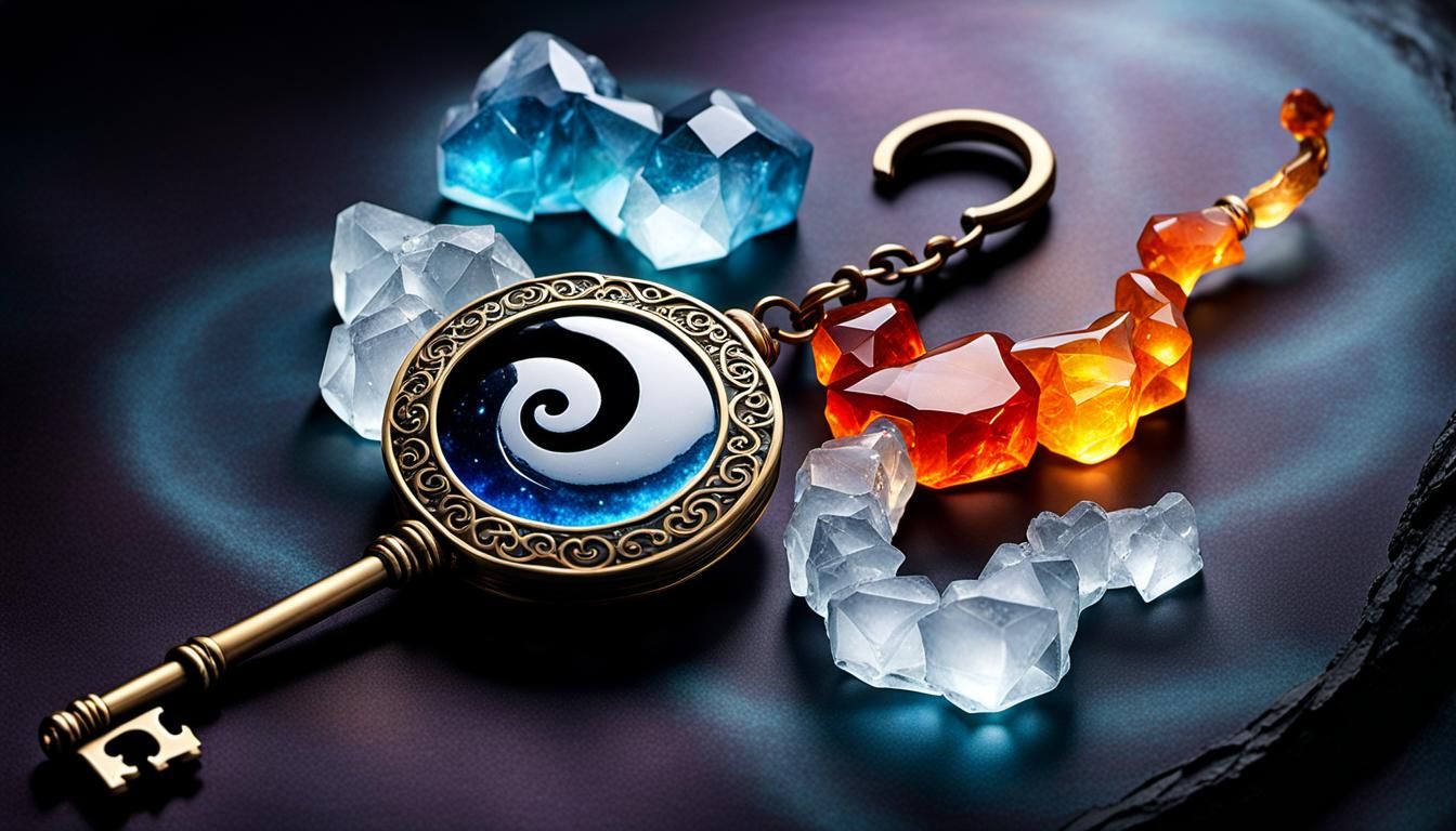 Vibrant Yin Yang Gemstone Key in Hyperrealistic Style