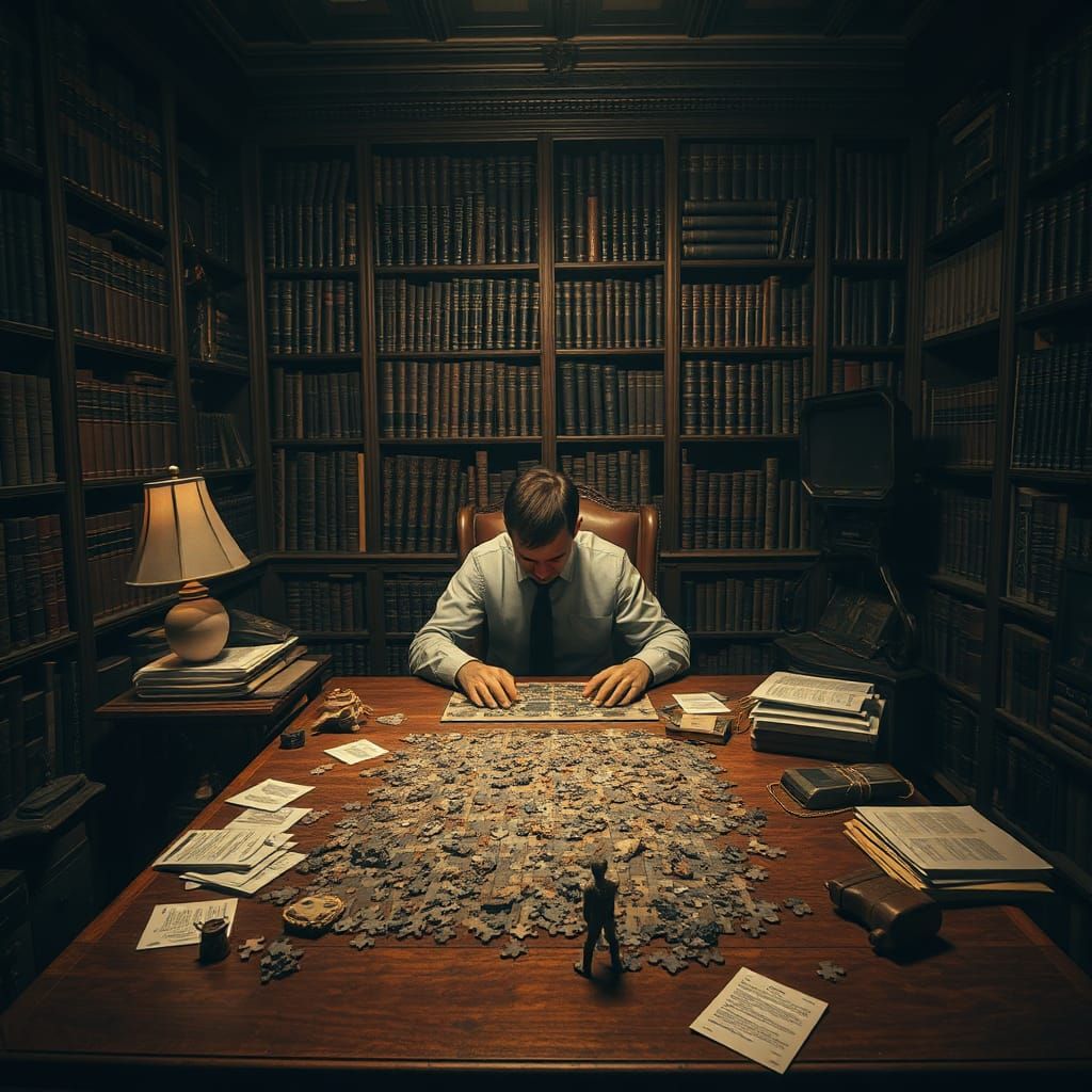 Intense Puzzle Solver in Mystical Biomechanical Art Style