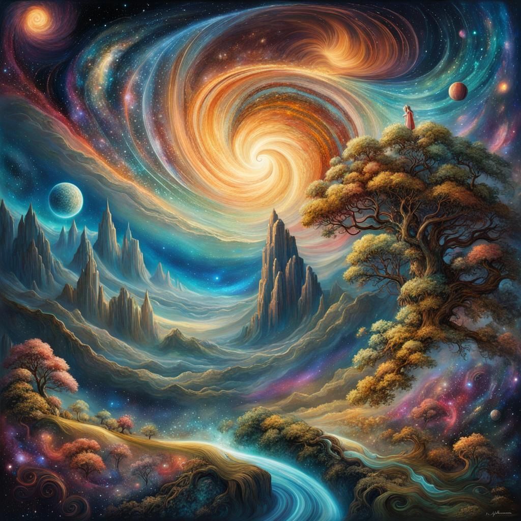 Swirling Galactic Dreams: Surreal Milky Way Illustration