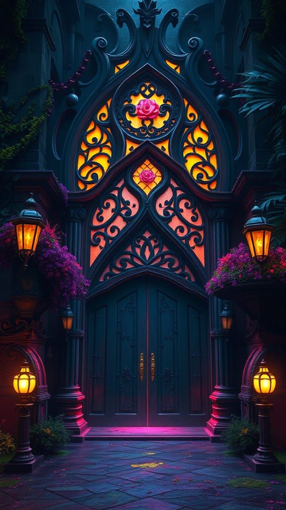 Mystical Rosegate Entrance in Dark Fantasy Style