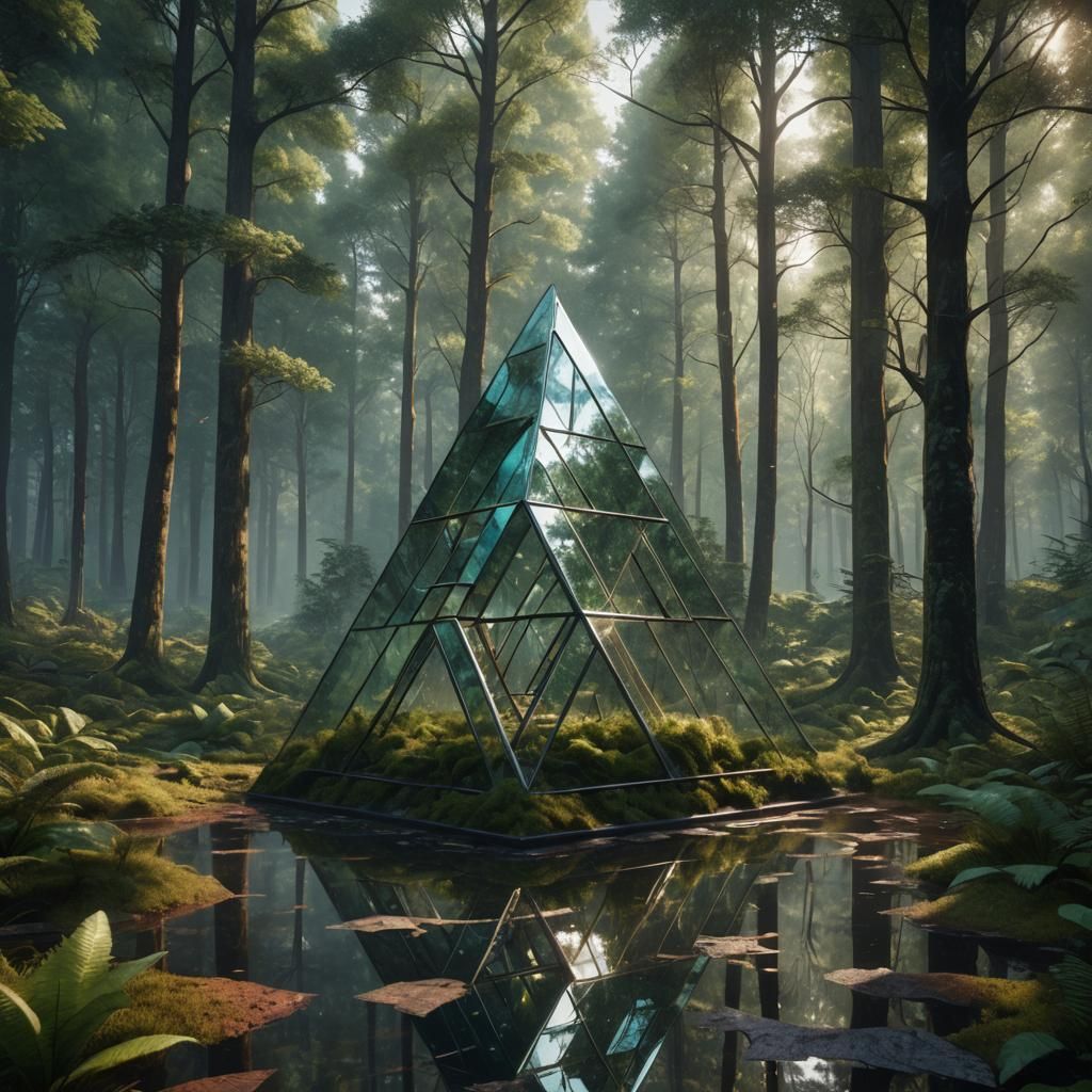 Reflective Tetrahedron House in Forest, Postmodern Architect...