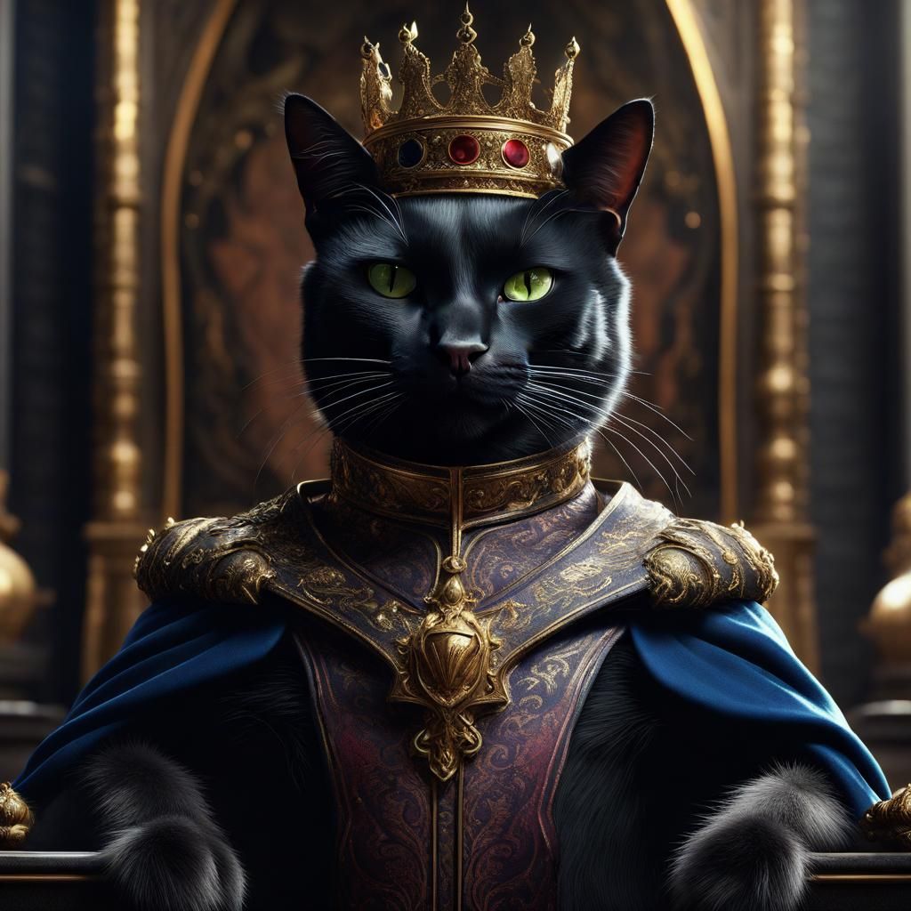 Black Cat King: Detailed Fantasy Art in 8K
