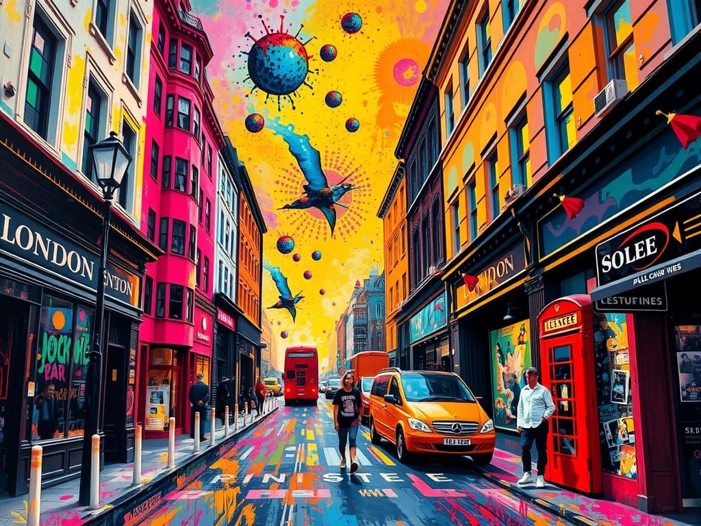 London Street, psychedelic, Cosmic Jester. radiant, Dry Brus...