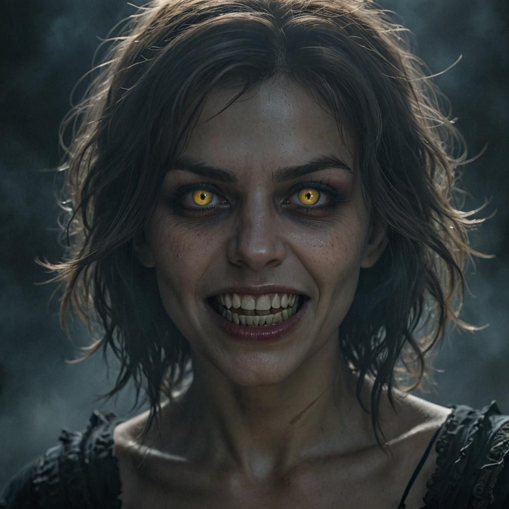 Eerie Woman with Glowing Eyes: A Dark Fantasy Portrait