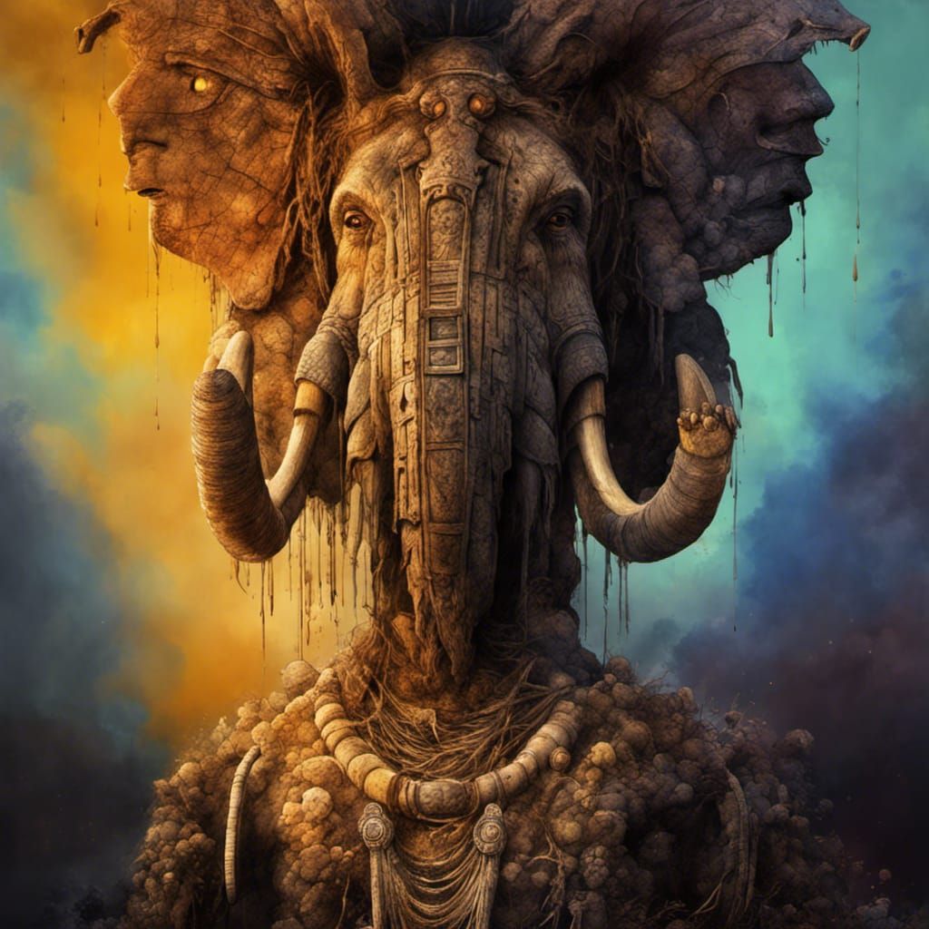 Neolithic Mammoth God in Watercolor Style