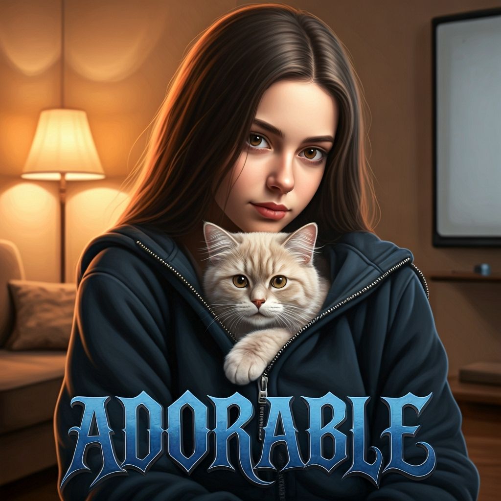 ADORABLE Gothic Text with Woman and Cat