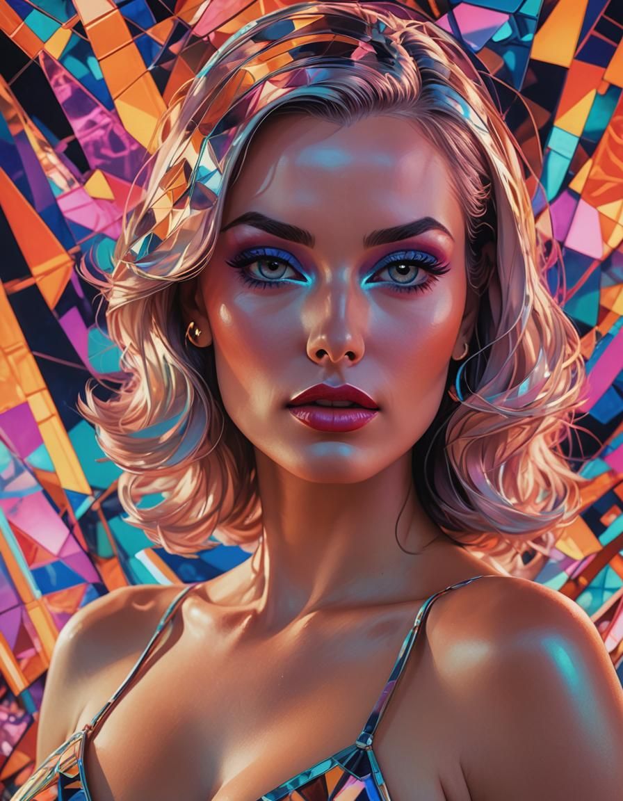 Vibrant Futuristic Coquette in Neon Bikini, Cyberpunk Art