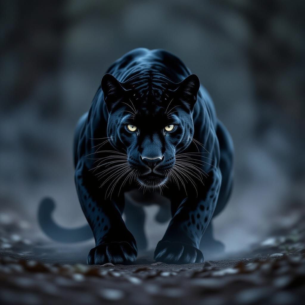 Black Panther Ready to Leap in Dramatic Digital Art