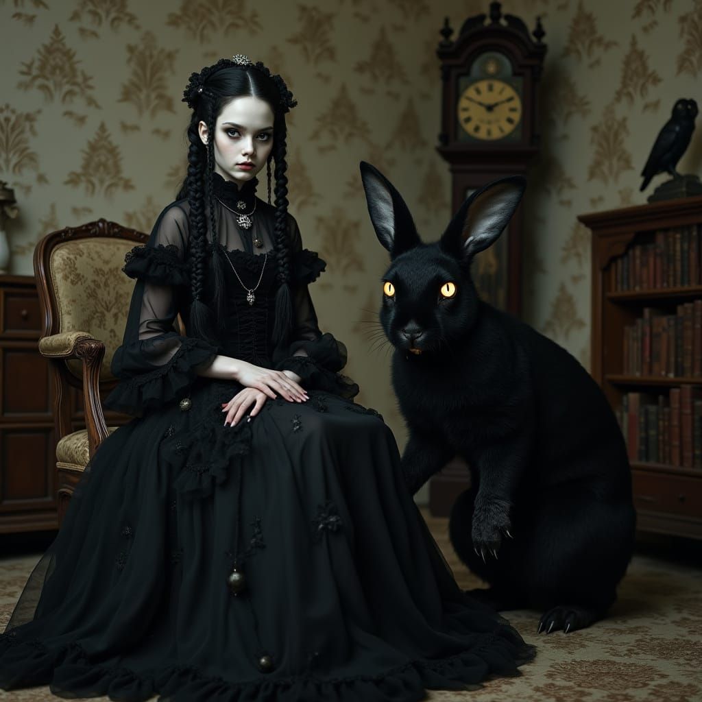 Ethereal Gothic Portrait of a Victorian Girl with a Menacing...