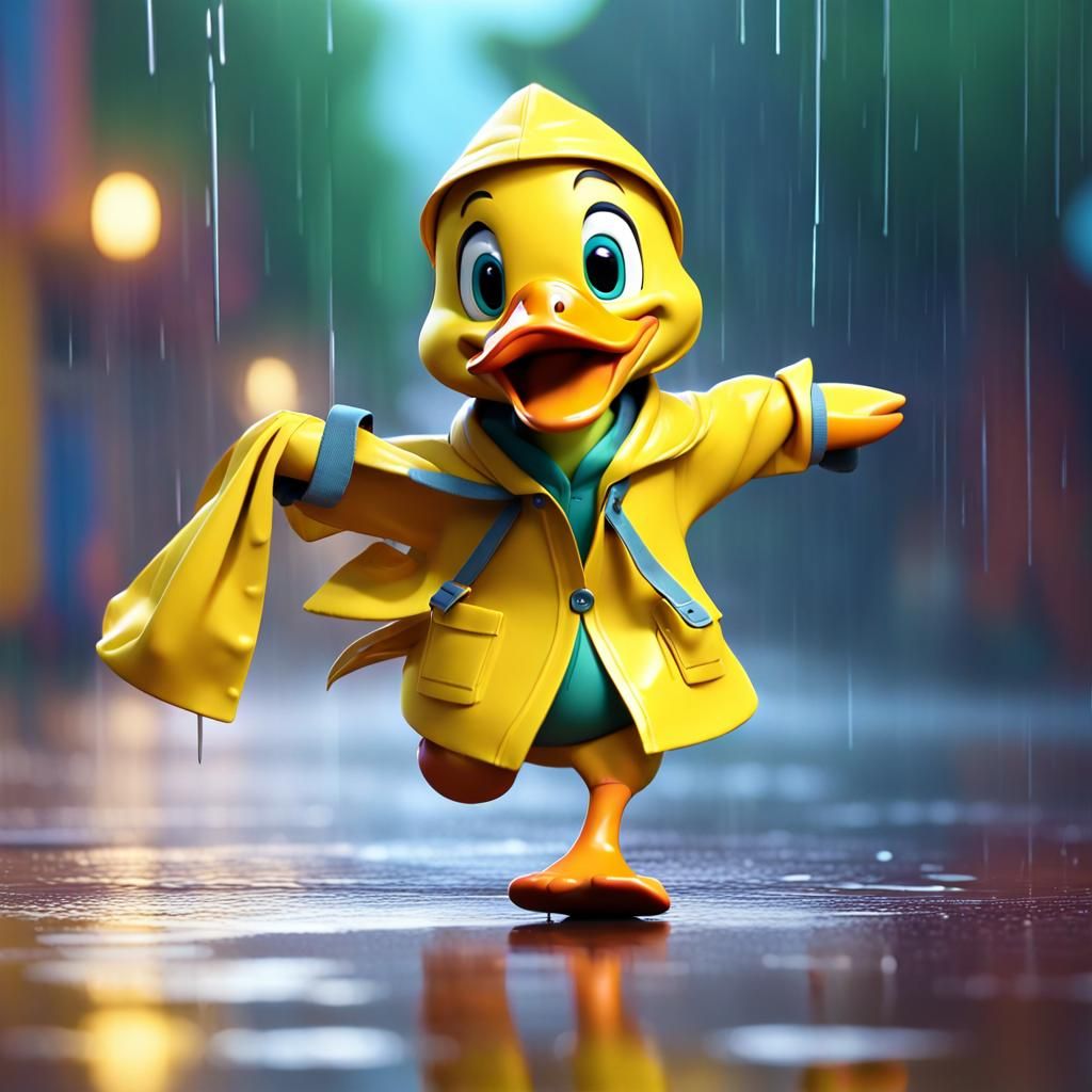 Happy Duck in Raincoat: Pixar-Style 3D Art
