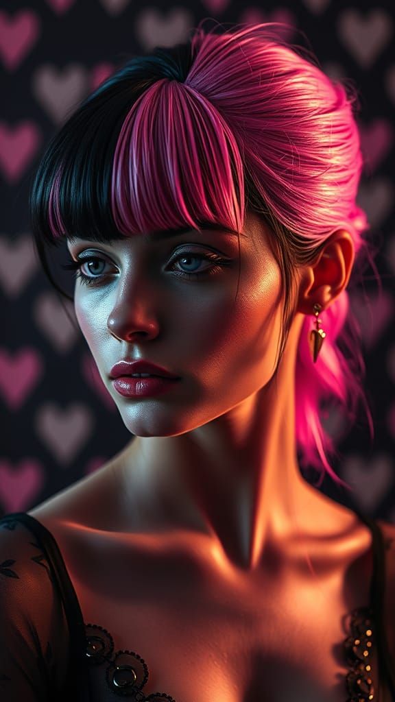 Striking Woman with Harlequin Hair, Baroque Style