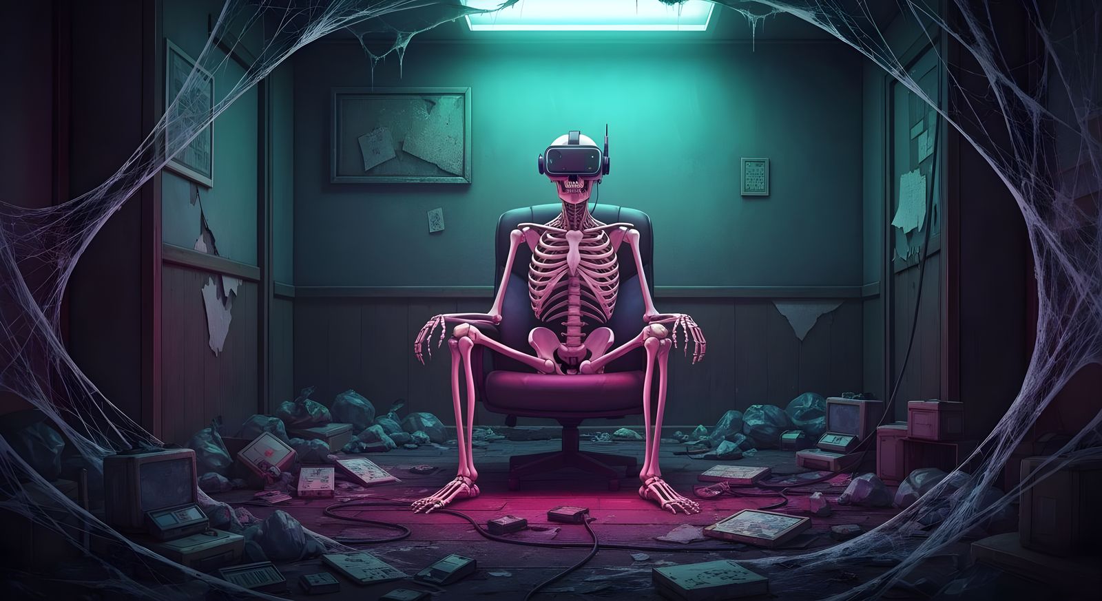 Cyberpunk Skeleton in VR: Anime Pop Art Style