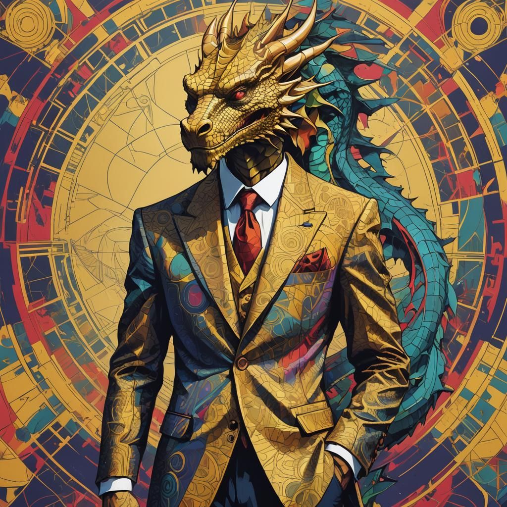 Humanized Dragon in Elegant Clothes: Pop Art