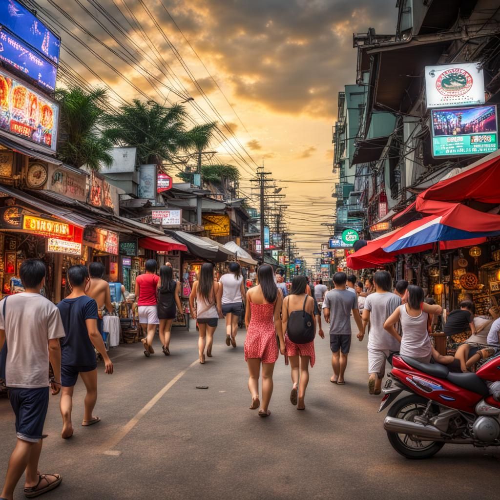 Hyperrealistic Pattaya Walking Street Scene