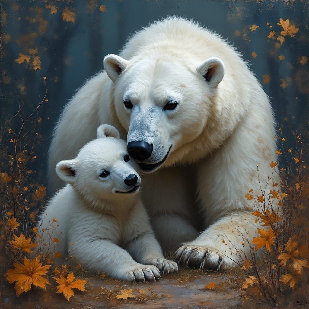 Ethereal Polar Bear Portrait in a Grunge Autumn Masterpiece
